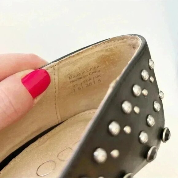 Aldo Black Leather Pumps Pointed Toe High Heel Rhinestone Studded Stilettos 7.5 - Picture 10 of 16